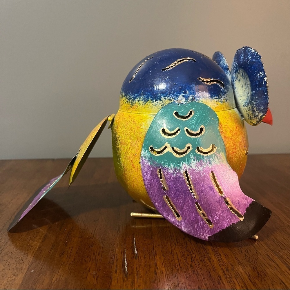 Silver Blue Owl Tea light Candle Holder / Incense Burner - home or garden - Picture 4 of 13